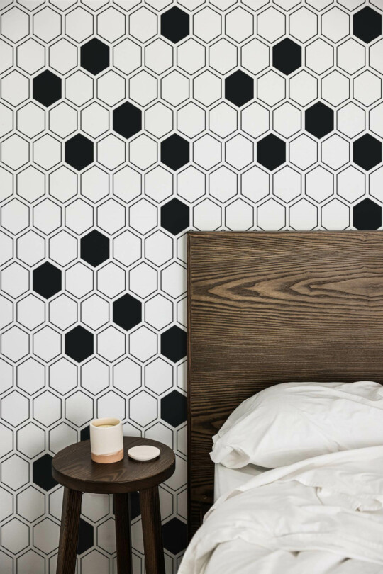 Black and white hexagon geometric Wallpaper - Peel and Stick or Non-Pasted