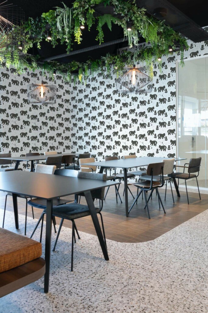 Modern style cafe decorated with Black and white bears peel and stick wallpaper