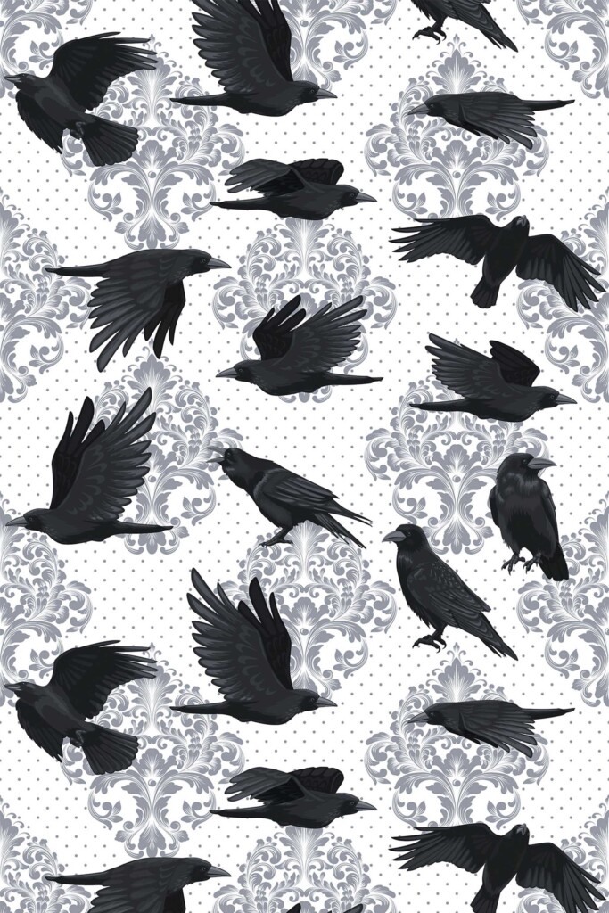 Gothic peel and stick wallpaper with light ravens by Fancy Walls