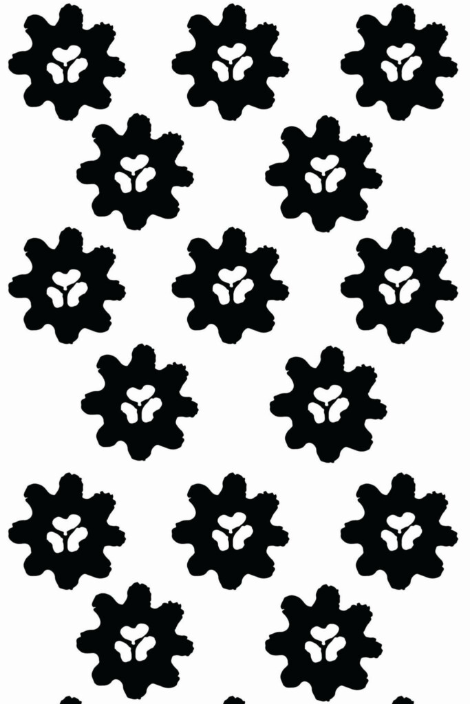Pattern repeat of Black and white bold floral removable wallpaper design
