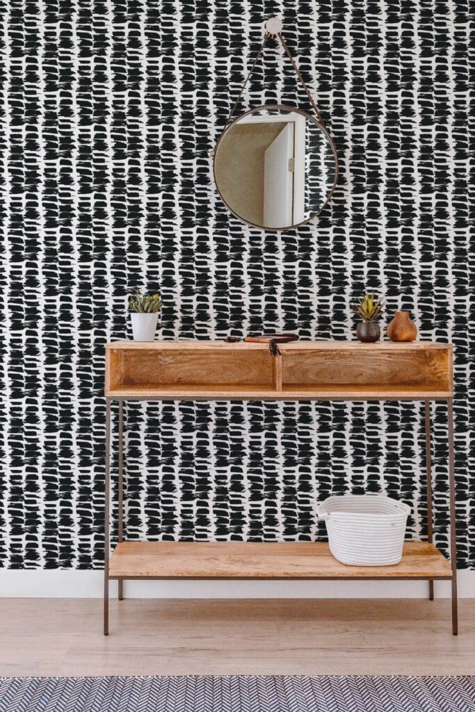 Contemporary style entryway decorated with Black and white Brush stroke peel and stick wallpaper