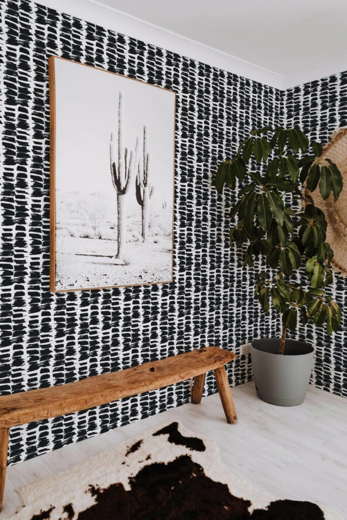 Scandinavian style entryway decorated with Black and white Brush stroke peel and stick wallpaper