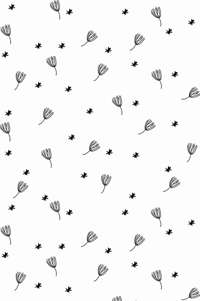 Pattern repeat of Black and white dandelion removable wallpaper design