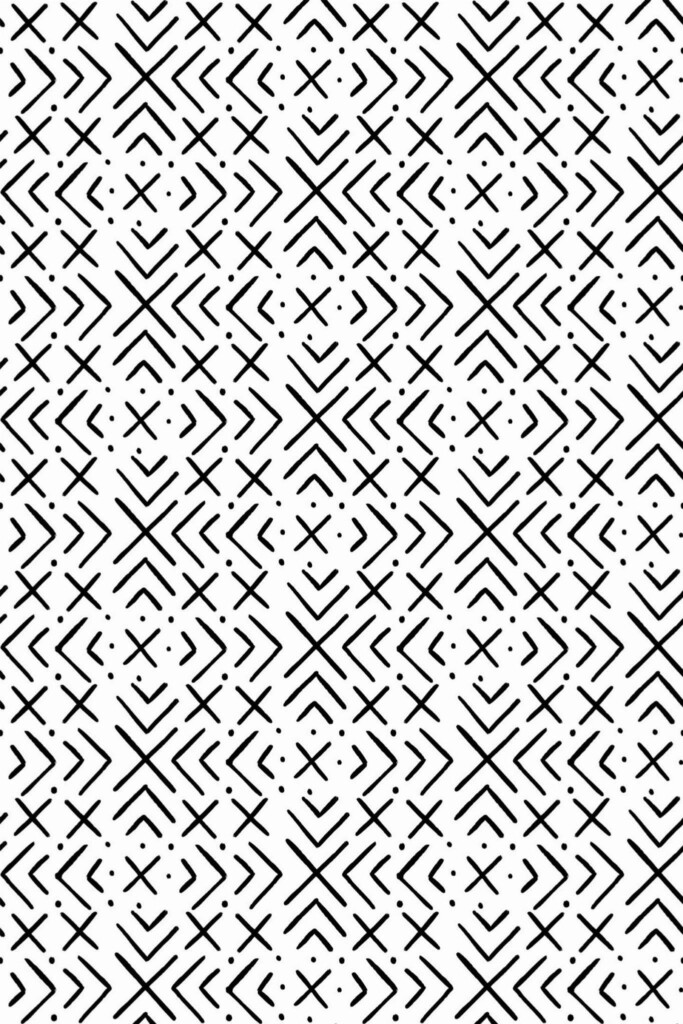Pattern repeat of Black and white ethnic removable wallpaper design