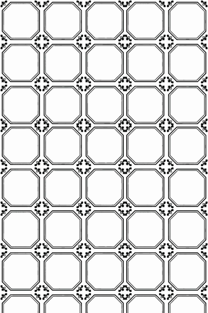 Pattern repeat of Black and white faux tile removable wallpaper design