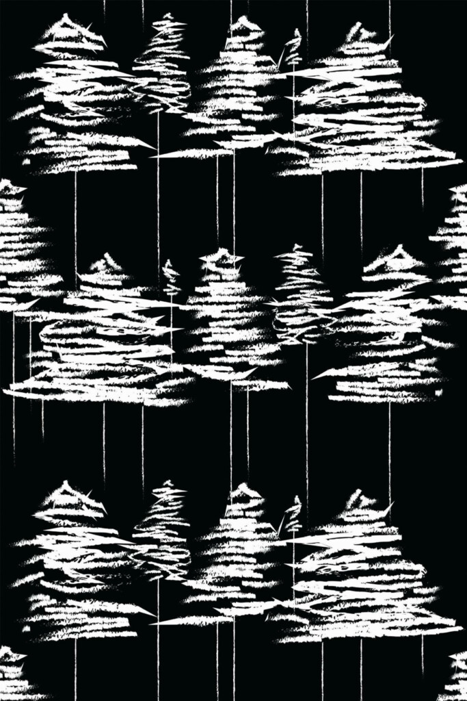Pattern repeat of Black and white fir tree removable wallpaper design