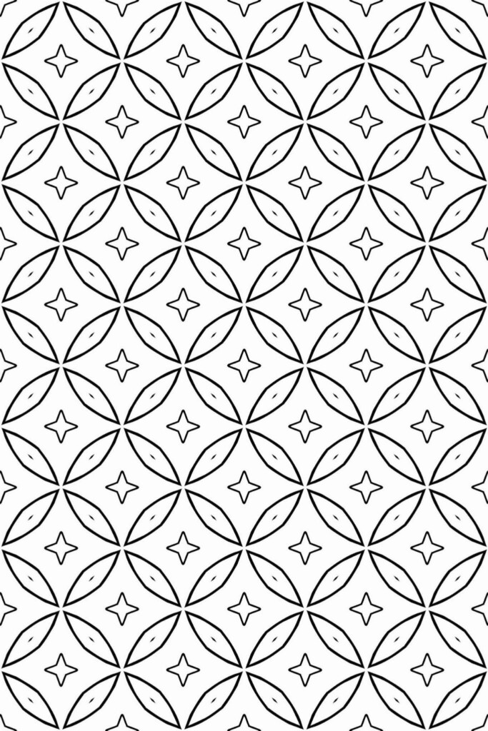 Pattern repeat of Black and white geometric circle removable wallpaper design