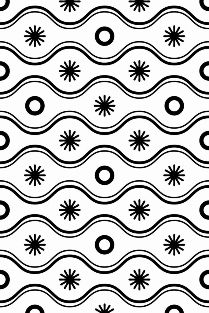 Pattern repeat of Black and white geometric retro removable wallpaper design