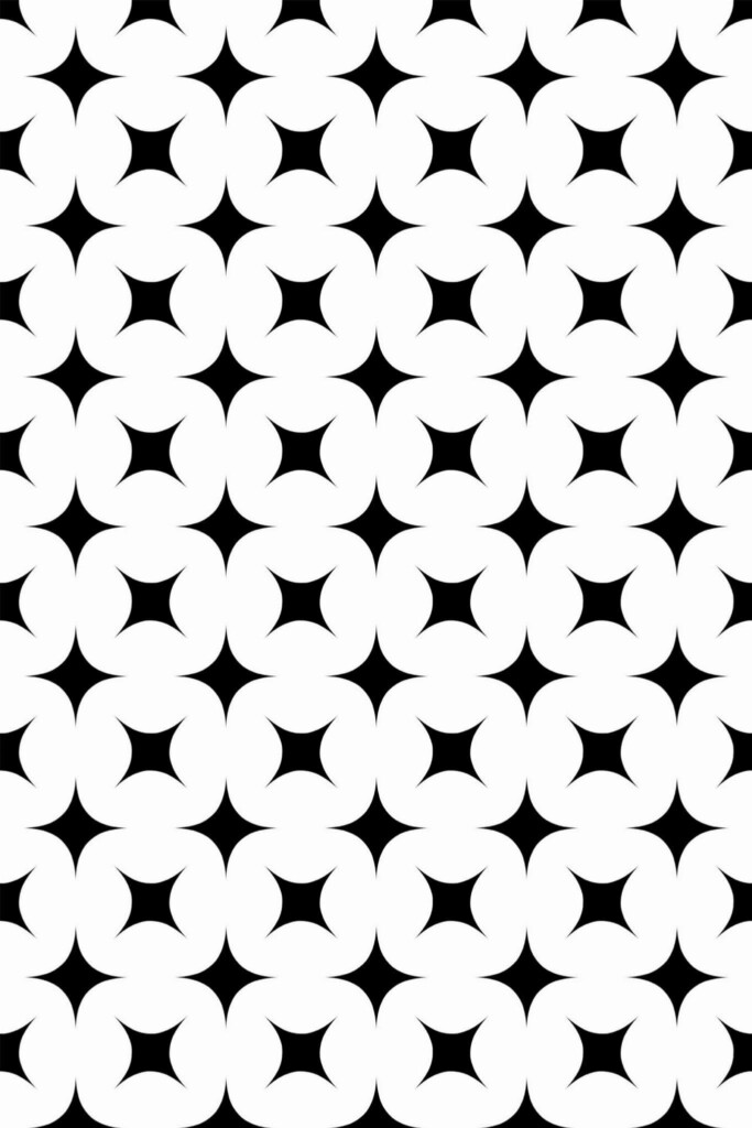 Pattern repeat of Black and white geometric stars removable wallpaper design