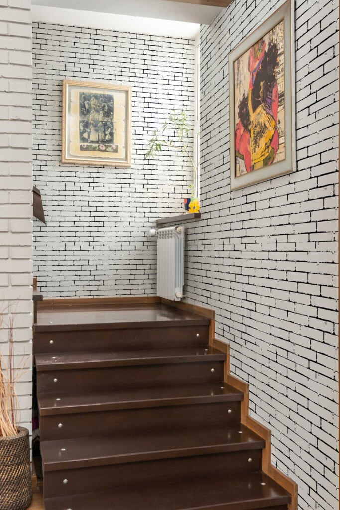 Traditional Wallpaper with Black and White Grunge Bricks design by Fancy Walls.