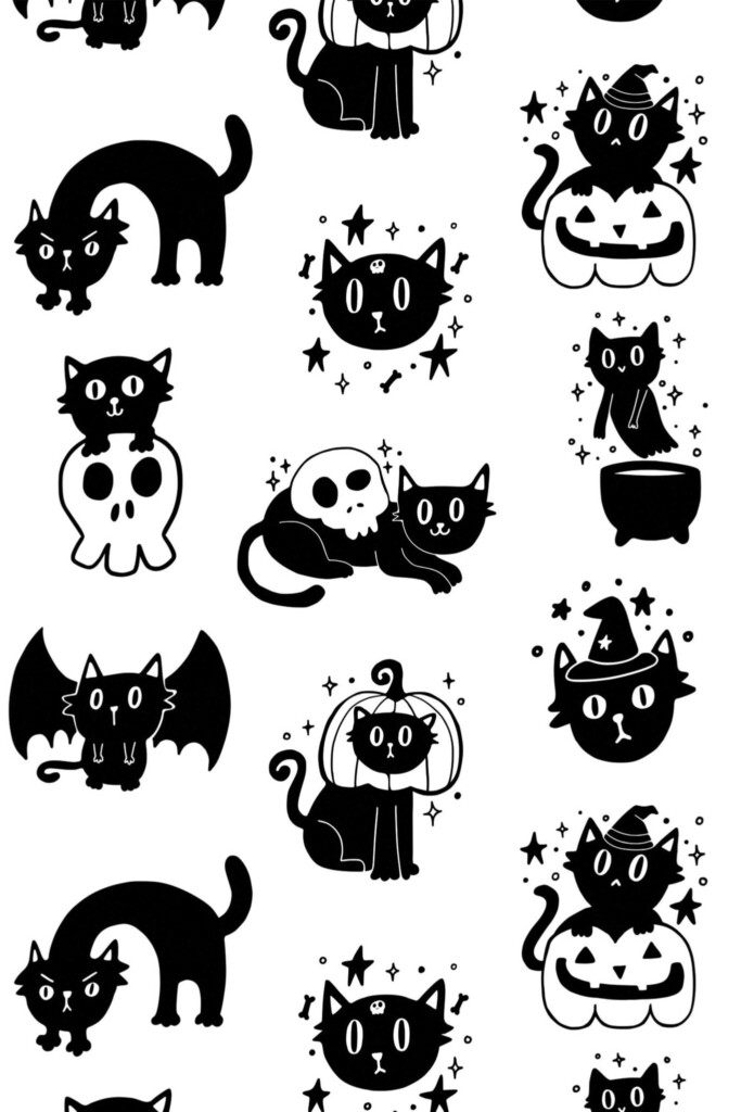 Black and white Halloween Cats removable wallpaper from Fancy Walls