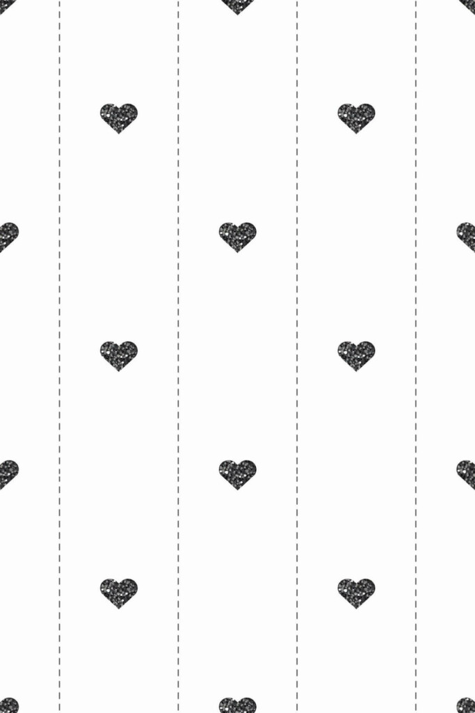 Pattern repeat of Black and white heart removable wallpaper design