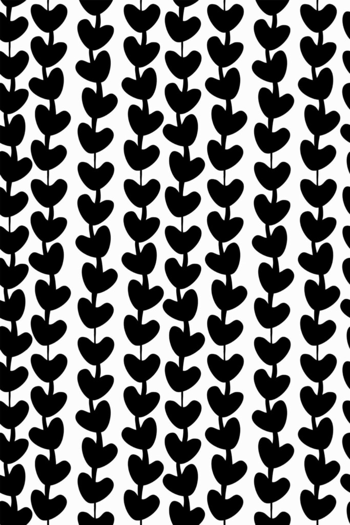 Pattern repeat of Black and white hearts removable wallpaper design