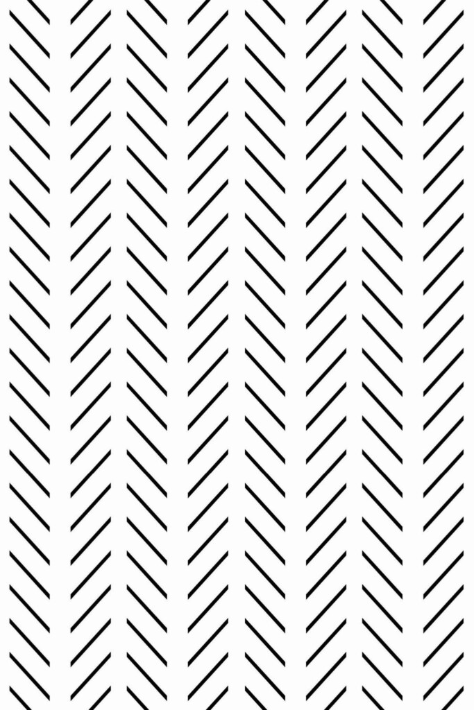 Pattern repeat of Black and white herringbone removable wallpaper design