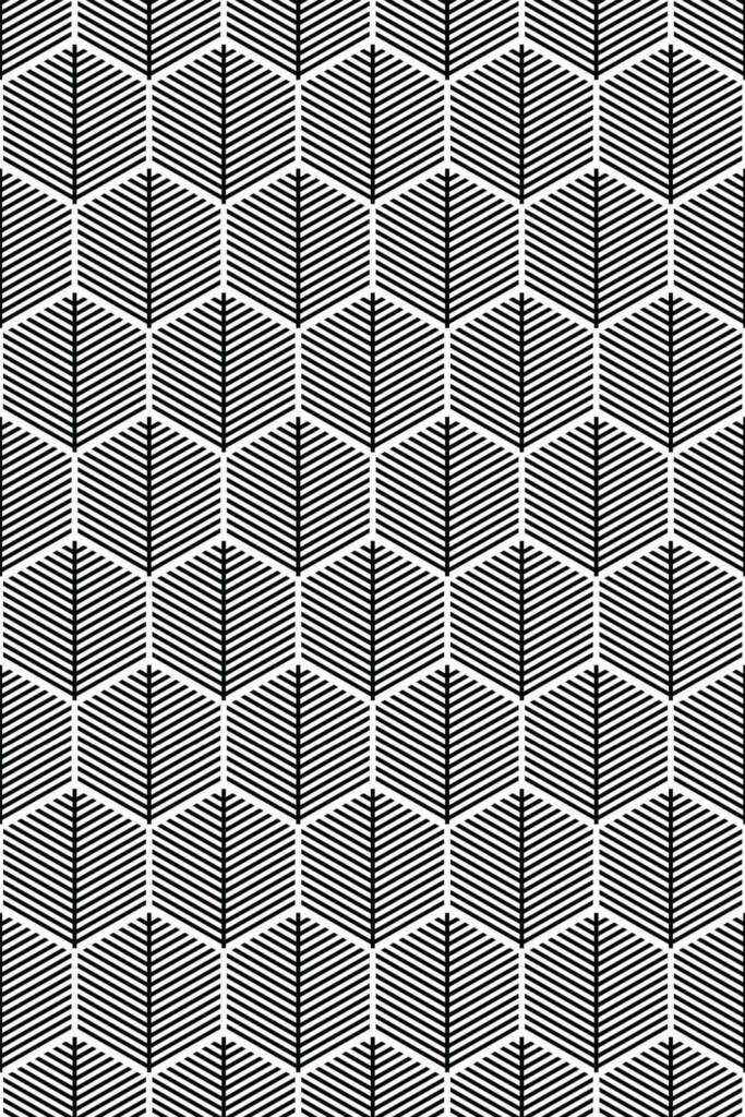 Pattern repeat of Black and white hexagon removable wallpaper design