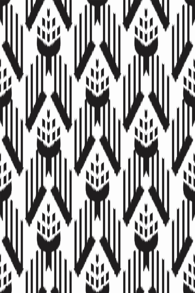Pattern repeat of Black and white ikat removable wallpaper design