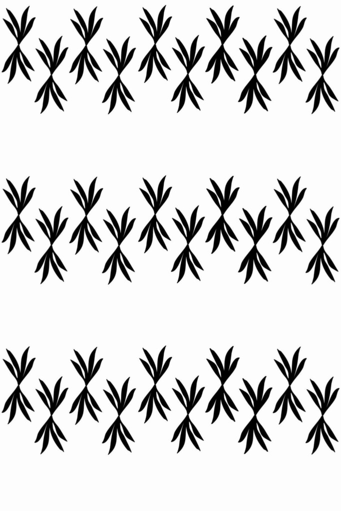 Pattern repeat of Black and white leaf stripe removable wallpaper design