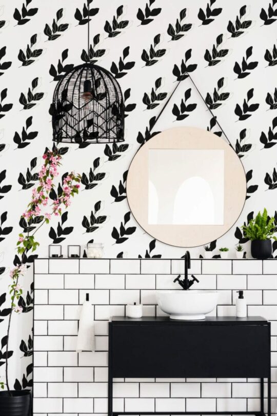 Black and white seamless leaf wallpaper for walls