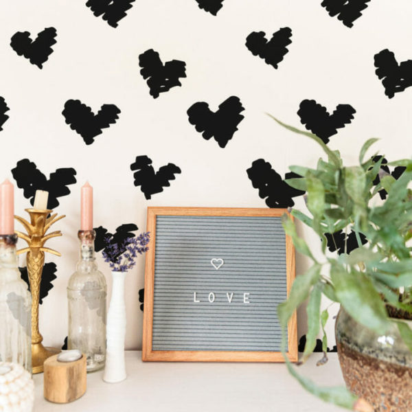 black and white minimalistic heart peel and stick removable wallpaper