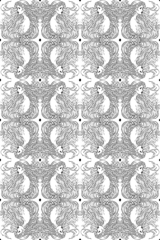 Fancy Walls Black and white Line art peel and stick wallpaper in Art deco style.