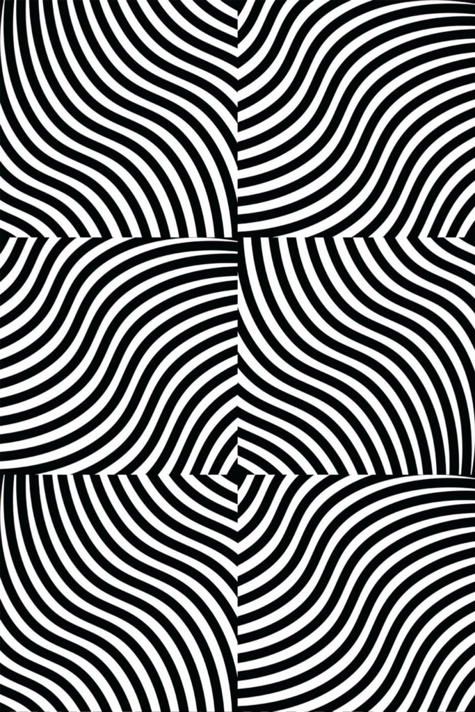 Pattern repeat of Black and white Op Art removable wallpaper design