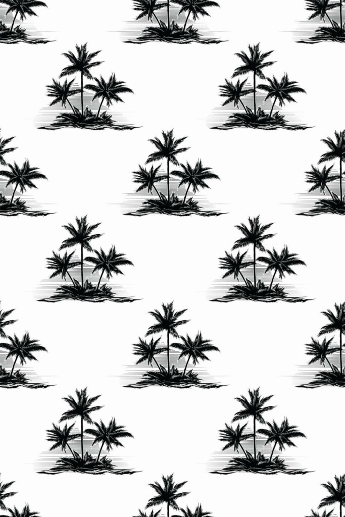 Pattern repeat of Black and white palm trees removable wallpaper design
