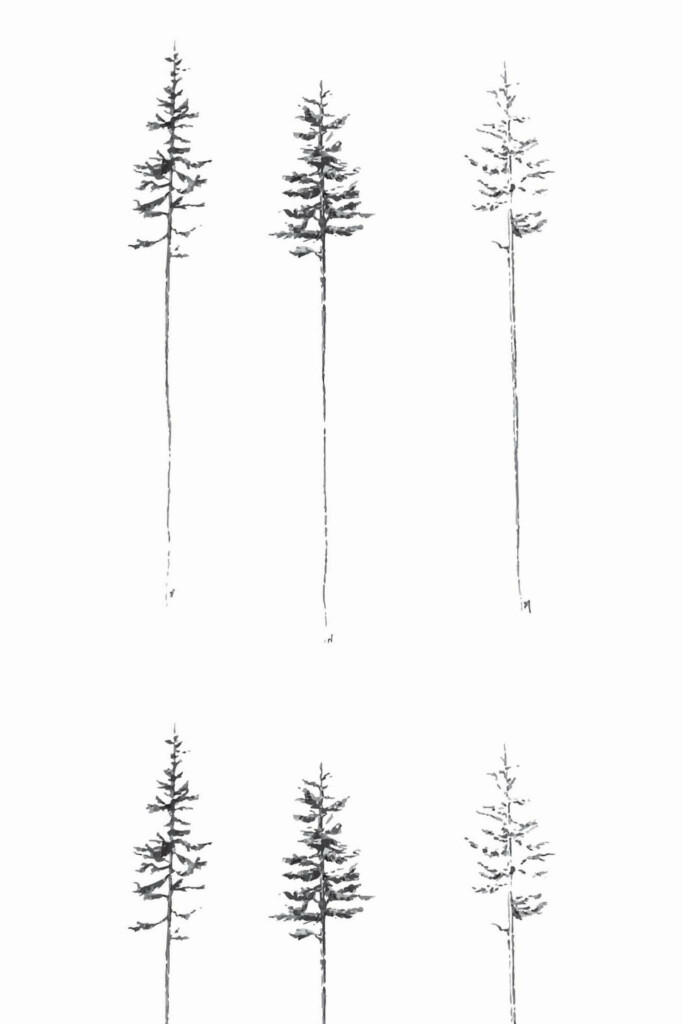 Pattern repeat of Black and white pine tree removable wallpaper design