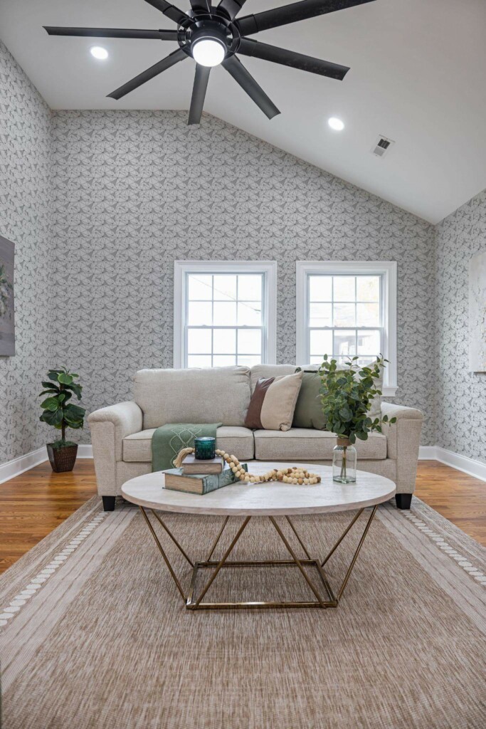 Scandinavian style living room decorated with Black and white polygon peel and stick wallpaper