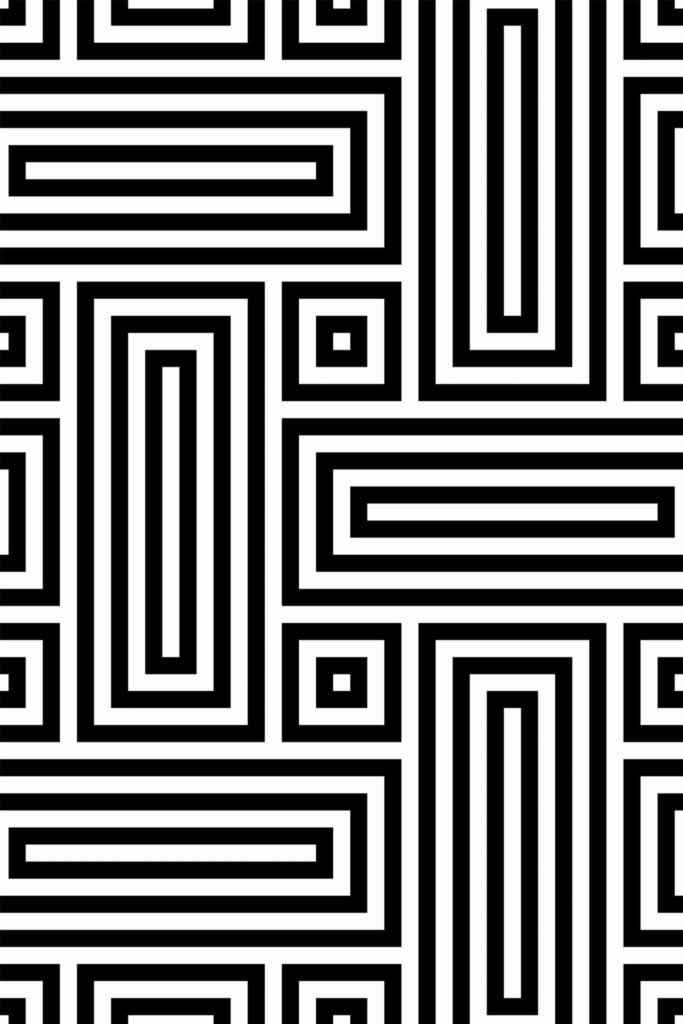 Pattern repeat of Black and white retro geometric removable wallpaper design