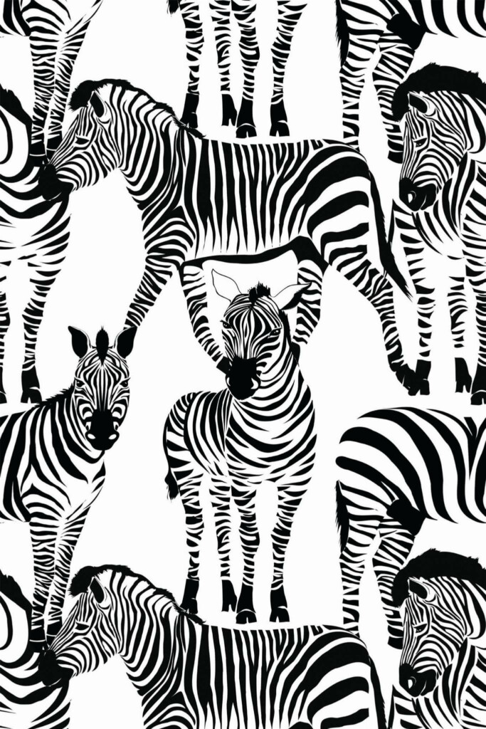 Pattern repeat of Black and white safari removable wallpaper design