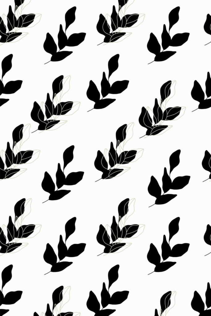 Pattern repeat of Black and white seamless leaf removable wallpaper design