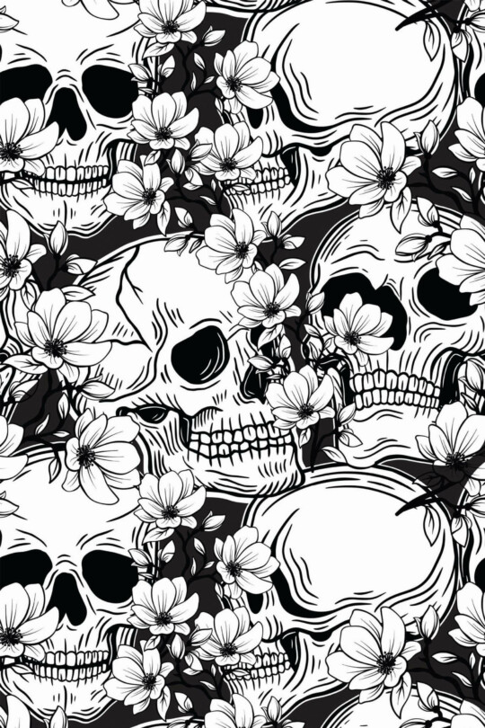 Black and white skull Peel and Stick Wallpaper or Unpasted