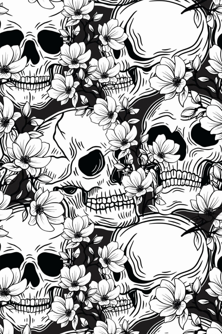 Black and white skull Wallpaper - Peel and Stick or Non-Pasted