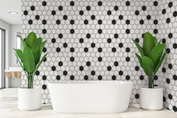 black and white hexagon unpasted wallpaper
