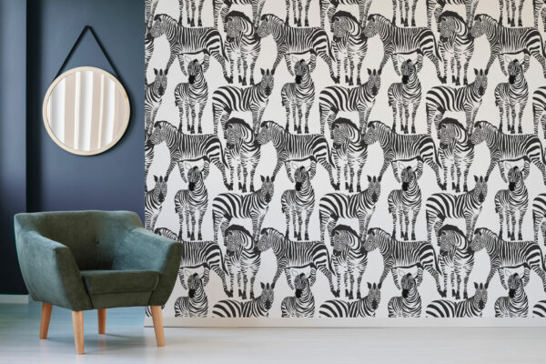 monochrome safari black and white zebra animal print peel and stick wallpaper