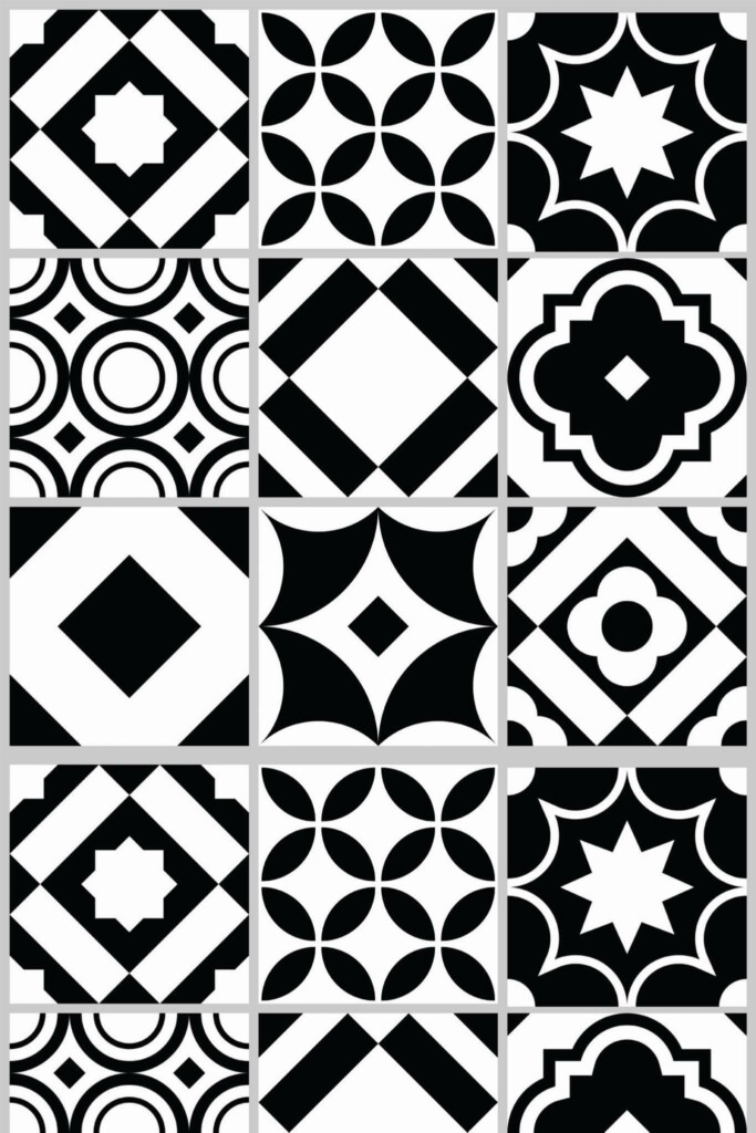 Pattern repeat of Black and white tile removable wallpaper design