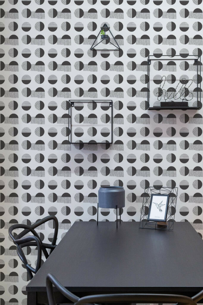 Industrial modern style dining room decorated with Black and white triangle peel and stick wallpaper