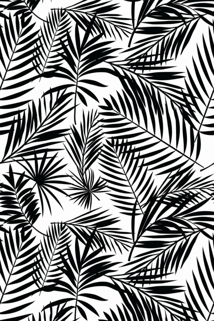 Pattern repeat of Black and white tropical leaf removable wallpaper design
