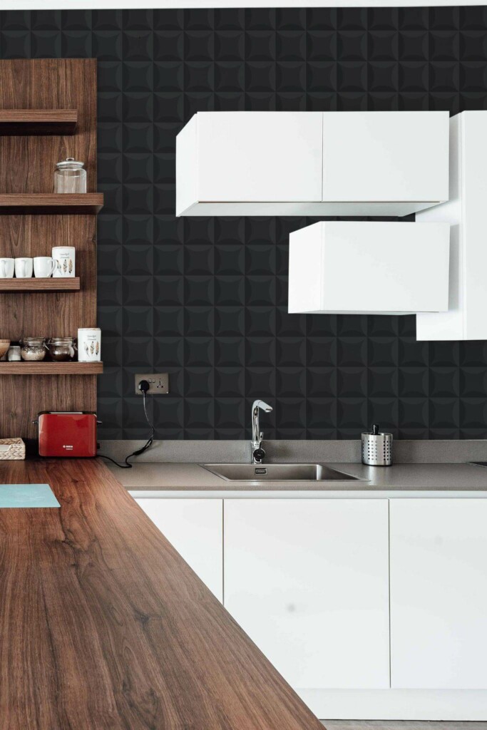 Rustic Scandinavian style kitchen decorated with Black bathroom peel and stick wallpaper