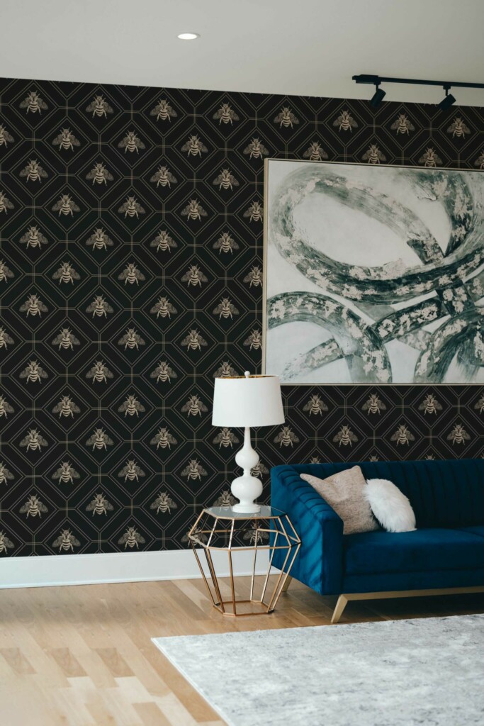 Fancy Walls traditional wallpaper in a stylish black bee pattern.