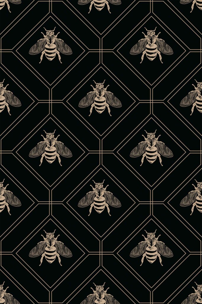 Fancy Walls removable wallpaper showcasing black bees in art deco style.