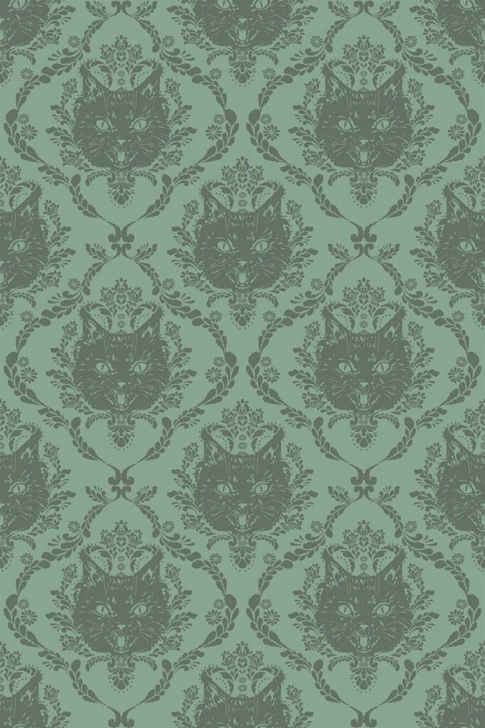 Fancy Walls sage green cat pattern peel and stick wallpaper