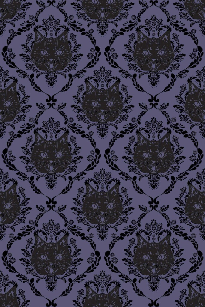 Black damask cat self-adhesive wallpaper by Fancy Walls with bold vintage Gothic pattern