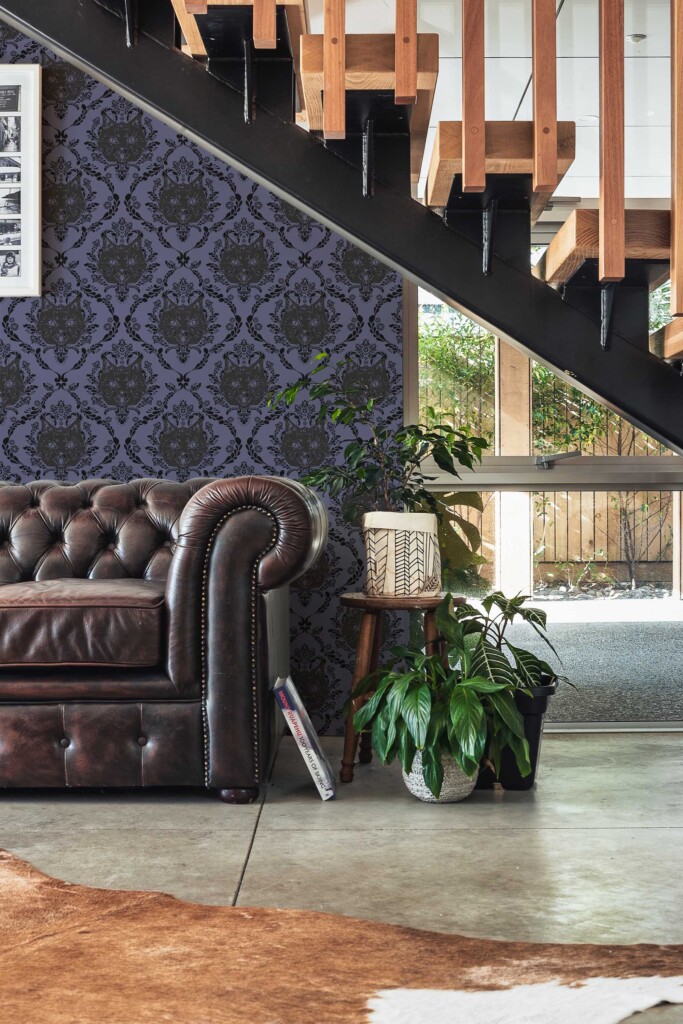 Fancy Walls removable wallpaper with intense-eyed black cats and floral ornaments for accent walls