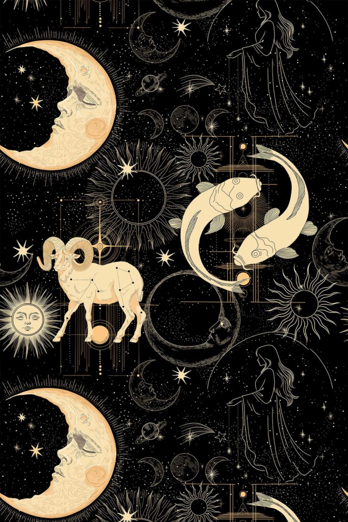 Fancy Walls black celestial gothic wallpaper for walls in bedroom decor