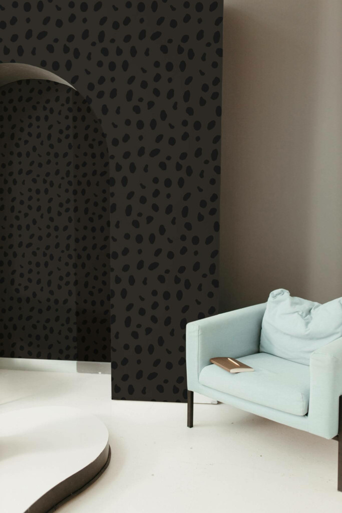 Mondern boho style living room decorated with Black cheetah print peel and stick wallpaper