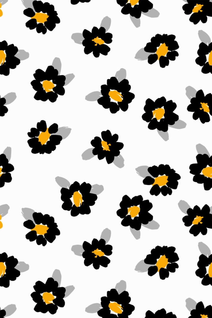 Pattern repeat of Black daisy removable wallpaper design