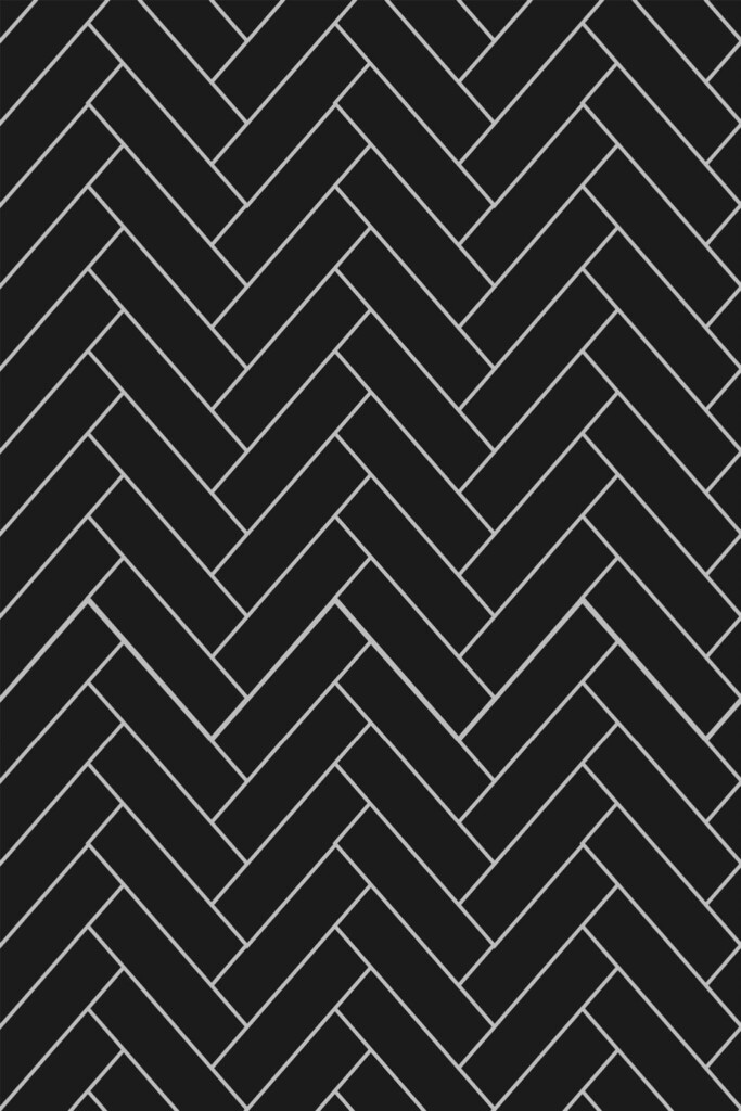 Pattern repeat of Black herringbone removable wallpaper design