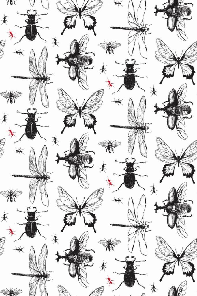 Pattern repeat of Black insects abstract removable wallpaper design