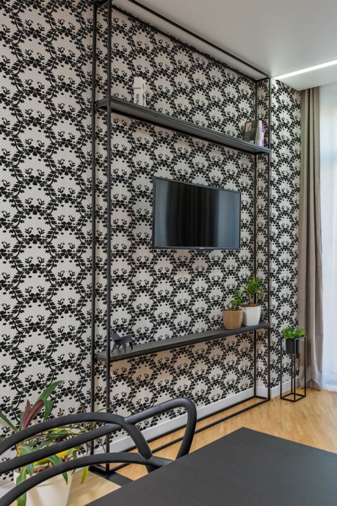 Fancy Walls self-adhesive wallpaper with gothic lace texture in black and white